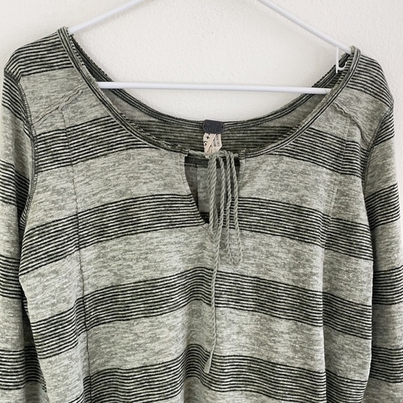 Free People Boho Green Striped Flare Long Sleeve Top - Picture 3 of 12